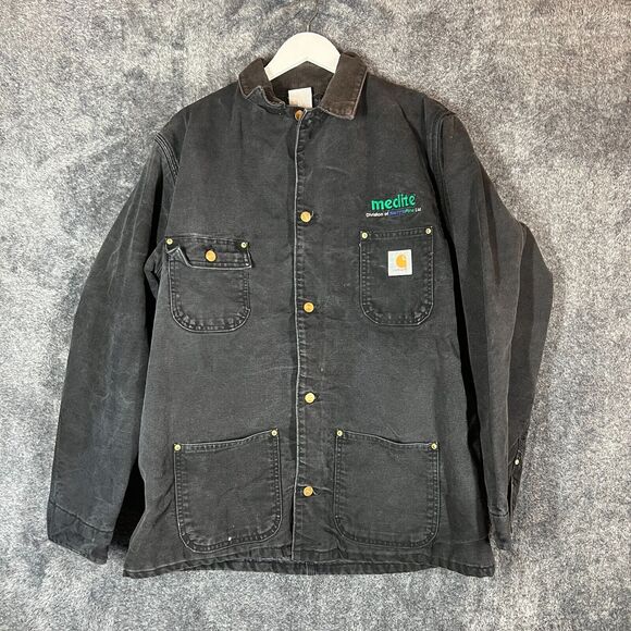 Vintage Carhartt Jacket Mens Tall 46 CB115 Black Barn Chore Blanket Lined Bomber